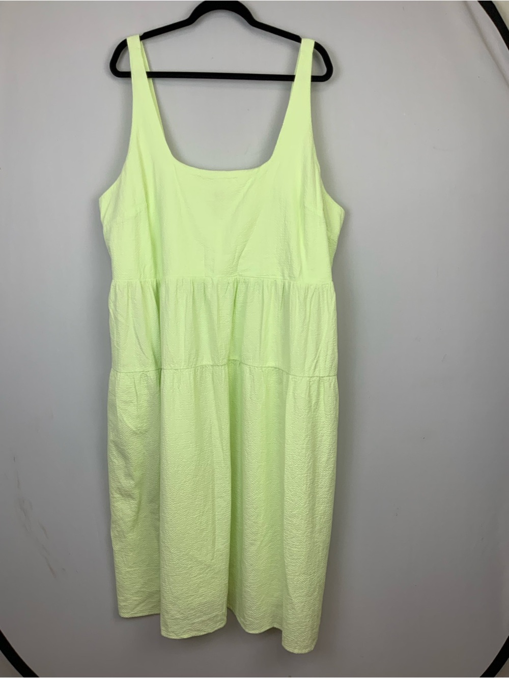 Ava & Viv Plus Sz 3X Lime Green Crinkle Cotton Tie Back Tiered Midi Dress